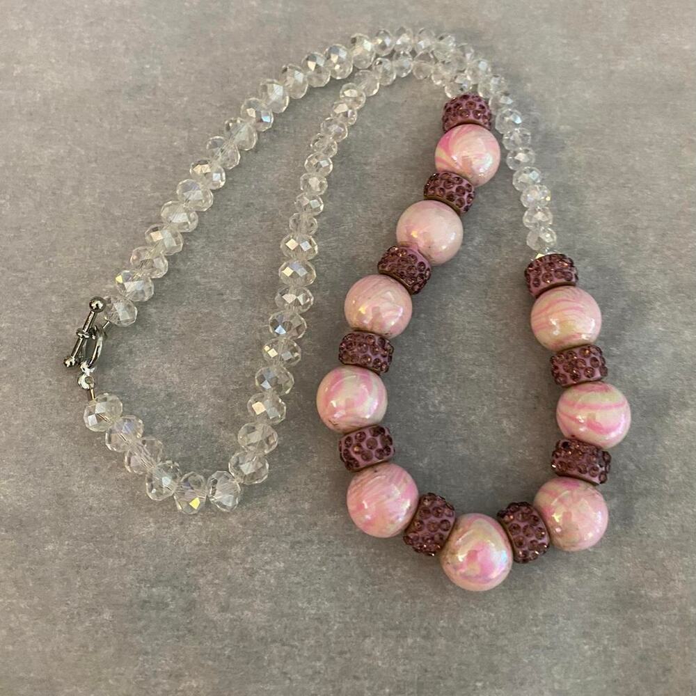 Pink and white beaded necklace